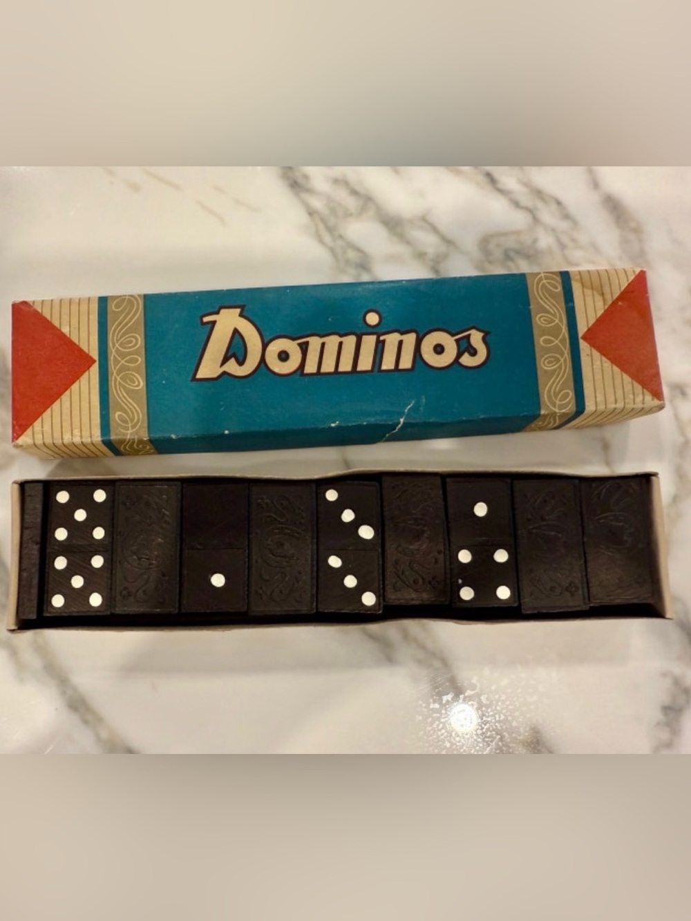 Vintage 28 piece mid century dominos complete in original box, made in Japan
